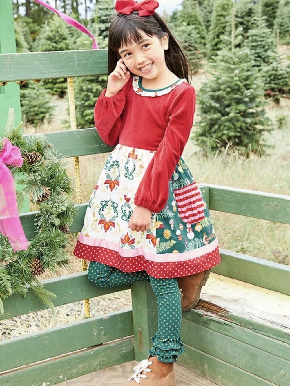 Girls Matilda Jane Moments with you Happy Holly Daze Dress size 8